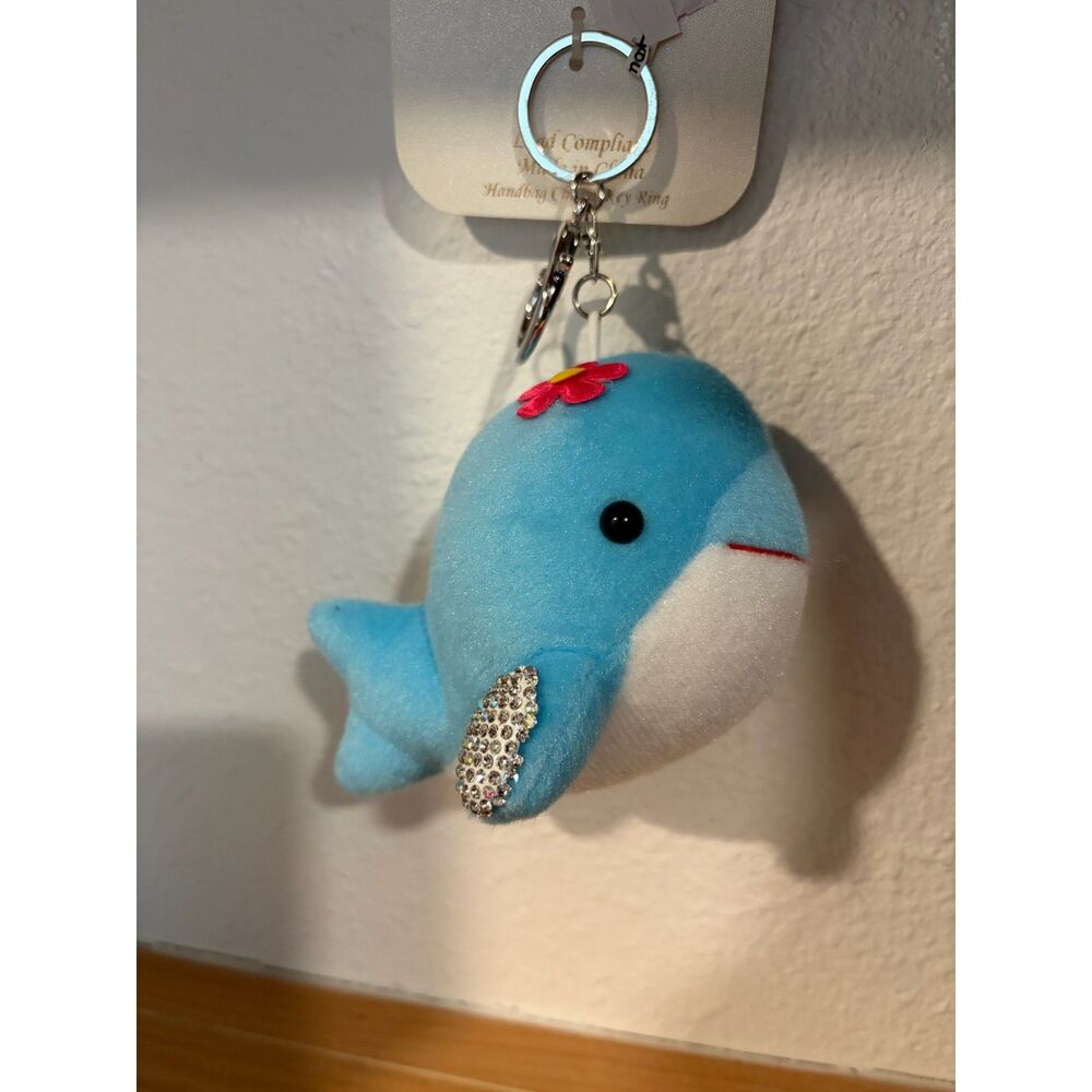 Natasha Plush Blue Whale Hand Bag Charm Keychain Purse Accessory NWT